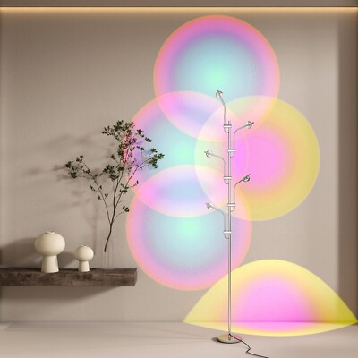 TACAHE RGBW Halo Projector Floor Lamp - 4000K LED with Replaceable Color Filt...
