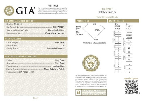 0.55 Ct GIA Certified Natural Marquise Diamond 8.75 MM White - H Diamond QL8858 - Picture 10 of 10