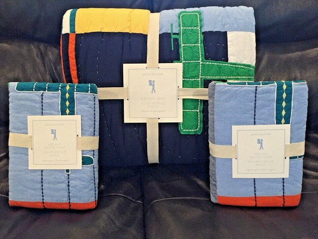 New Pottery Barn Kids Airplane Plane Icon Full Queen Quilt Euro