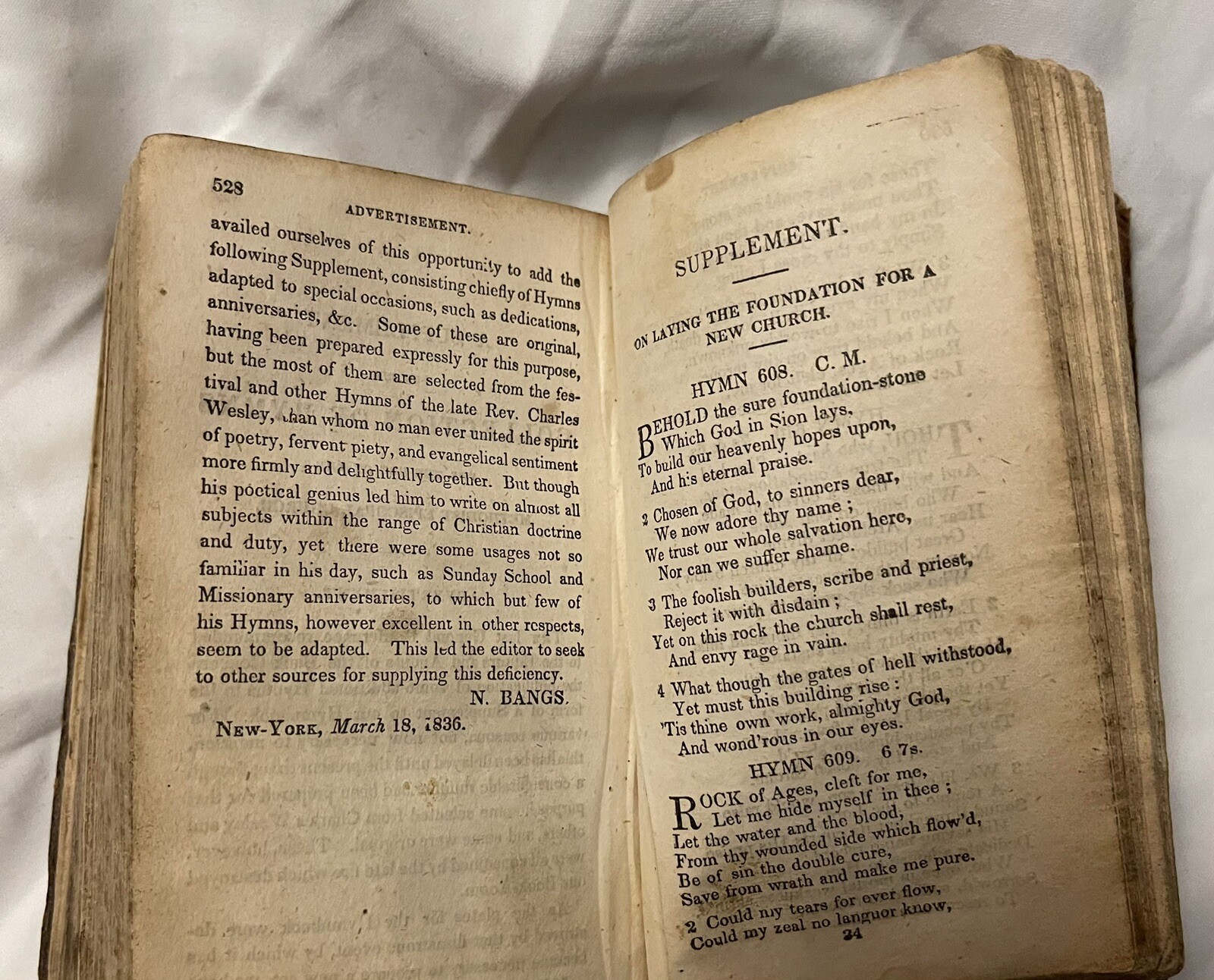1836 Hymns of John & Charles Wesley Leather, Methodist Episcopal ...