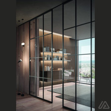 Tall Black Metal Sliding Internal Double Door Crittall Style - Alina Homes