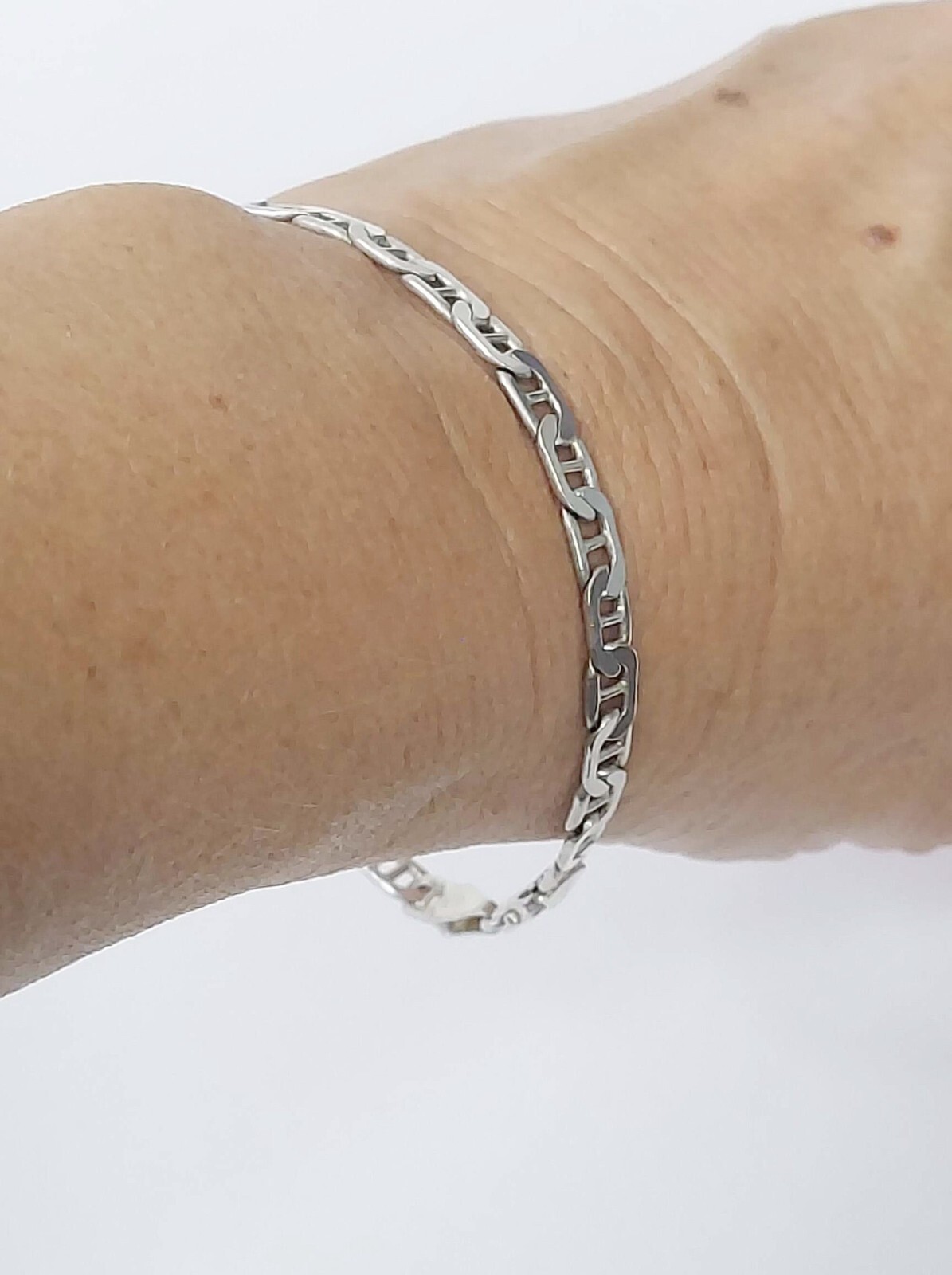 Solid Sterling Silver Flat Necklace and Bracelet … - image 1