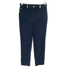 VTG St. John Sport Marie Gray Pants Dark Blue Women 6 Classic Gold Hardware USA