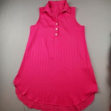 Shein Petal Pink Vintage Style Sleeveless Shirt Dress  XL-14 Wood-look Buttons