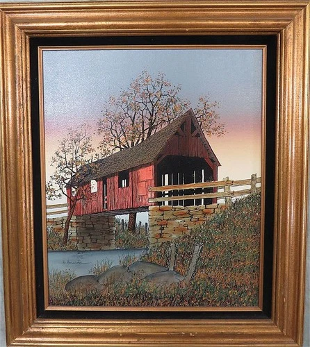 H. HARGROVE "GENUINE COVERED BRIDGE" AUTHENTIC OIL PAINTING SIGNED & CERTIFIED