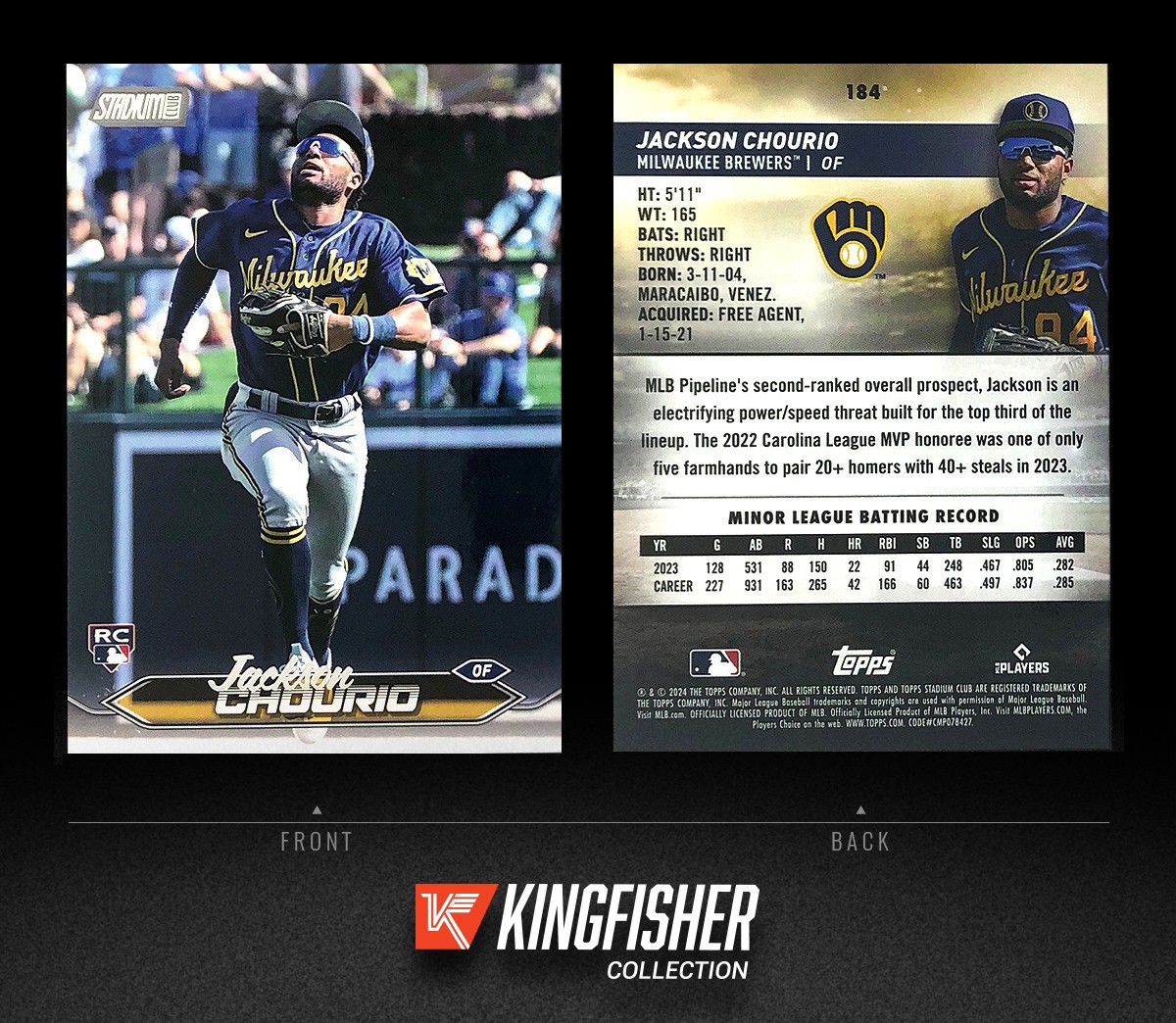 Jackson Chourio 2024 Topps Stadium Club Rookie RC #184 Milwaukee Brewers