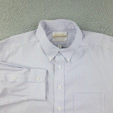 Roundtree Yorke Gold Label Dress Shirt Mens 17.5 Blue Purple Stripe Non Iron
