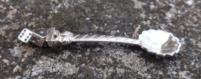 Tiny Silver Open Salt Dip, Cellar, Dish Spoon w/Dice, Gambling!