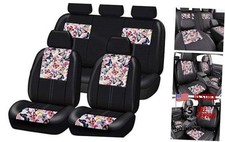 Butterfly And Flowers Leather Seat Covers Full Set Pink Car Black With Pink