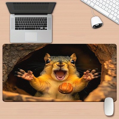 40*90cm1pc Squirrel in Tree Hole Printed XXL Mouse Pad - Non-Slip Rubber Base, E
