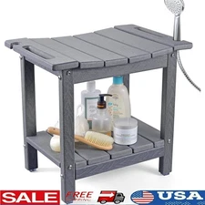 HDPE Shower Stool Ergonomic Design W/ Storage Bathroom Safety Non-Slip Bench New