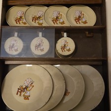 Vintage Children's Tin Tea Set with Matching Girl Design