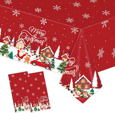 2 Pack Christmas Tablecloth Disposable, 54 X 108 Inch Red Snowman Xmas Tree Snow