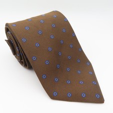 Brooks Brothers Tie Silk Brown Blue Polka Dot Floral 3.75" Wide 59" Long USA
