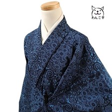 Wankotei Wa53 Kimono Blue Synthetic Fiber Washable Fine Pattern Japan