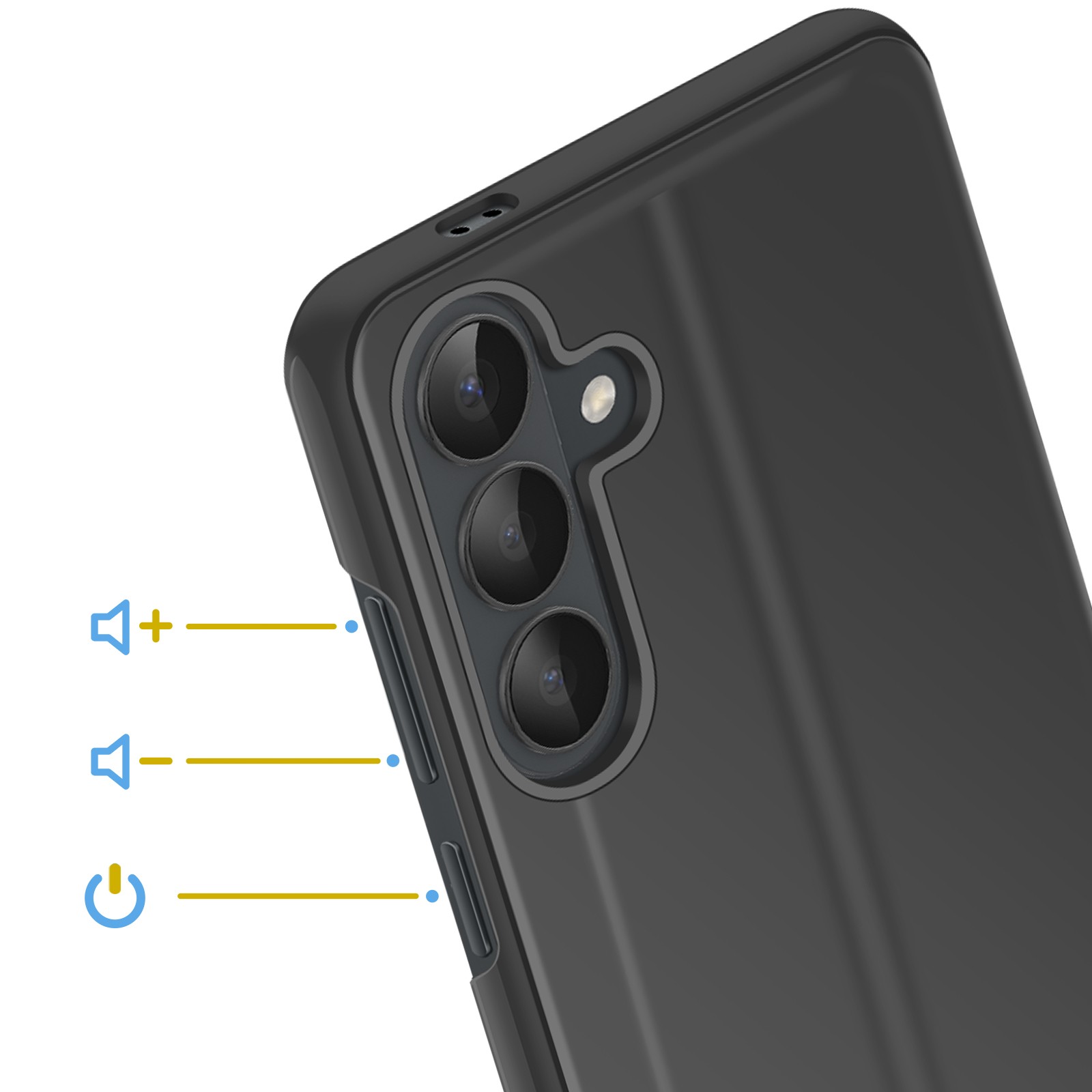 Coque Miroir Galaxy S26 avec Fenêtre Smart View et Support Noir Polycarbonate - 4