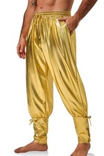 Runcati Mens Medieval Ankle Pants Viking Pirate Renaissance Medium, Gold