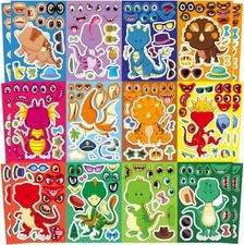 24 PCS Dinosaur Sticker for Kids, Make Your Own Sheets Color