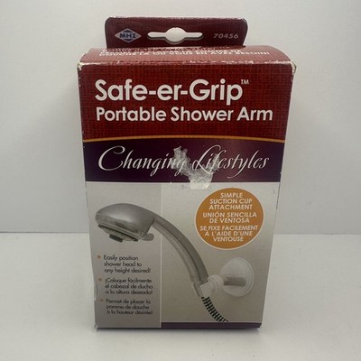 NEW Safe-Er-Grip  White Shower Head Arm 70456 Simple Suction Cup. Easy Positiin 