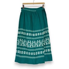 Vintage Guatemalan Skirt XS 50s Handwoven Cotton Green White Boho Artisan