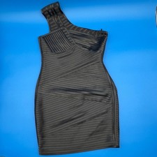BCBGMAXAZRIA Black One Shoulder Ribbed Bodycon Bandage Cocktail Dress Size 6