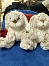 Pair Of Vintage Collectible Melissa and Doug Brown and White Plush Bunnies