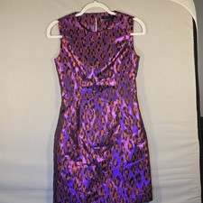 French Connection Metallic Leopard Jacquard Cocktail Dress 2 Purple Pink Party