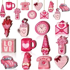 Spiareal 36 Pcs Valentine's Day Wooden Ornaments Pink Valentine Tree Decorations
