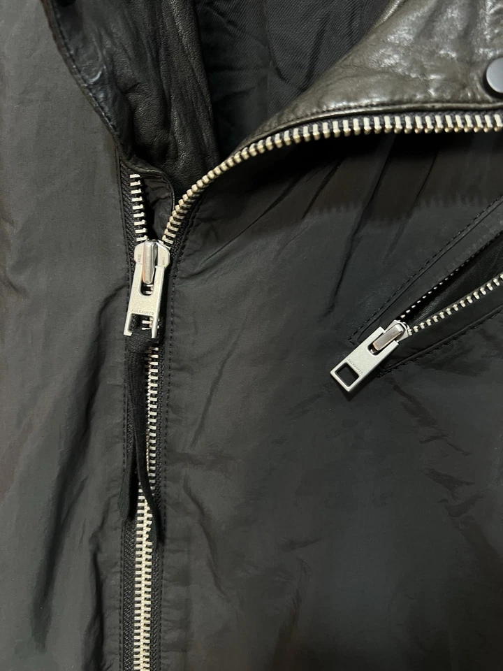 AllSaints Nylon & Leather Sleeve Biker Jacket – Black Moto Style L Size - Image 4 of 4