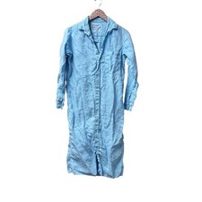 Frank & Eileen Rory Linen Long Sleeve Shirtdress Button Dress Blue Light XS