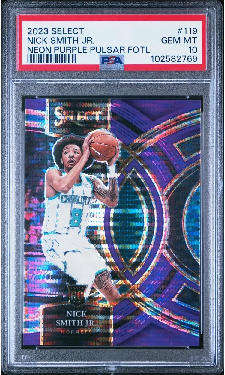2023 Panini Select Nick Smith Jr Neon Purple Pulsar FOTL Prizm /5 PSA 10 RC #119