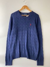 POLO RALPH LAUREN Cable Knit Sweater Lightweight Size L Cotton Navy
