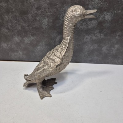 Vintage silberfarbene Metallguss Ente Gans Figur 20 cm 1,1 kg Vogel Statue