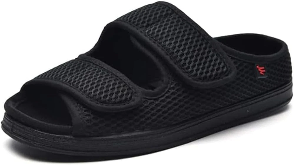 Diabetic Extra Wide Memory Foam Slippers Shoes Sandals Men 9 UK Wide, Black
