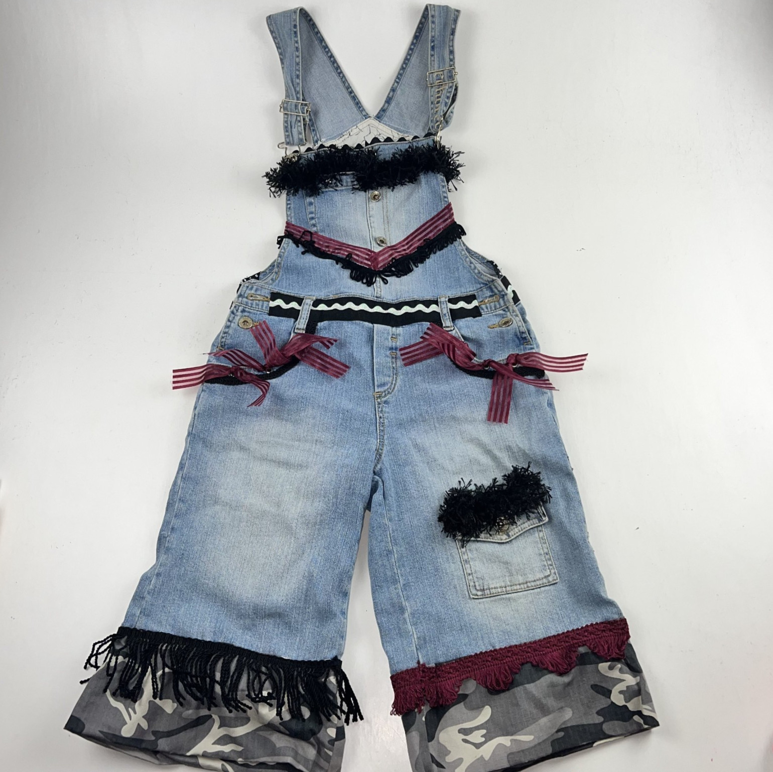 Ecko Red Patchwork Overall Shorts Boho Appliqué T… - image 1
