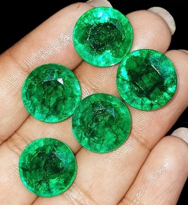 Certified Natural 10x10 MM 5Pcs Green Emerald Round Cut Colombian Loose Gemstone