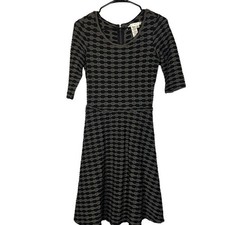 Max Studio Black & Gray Print 1/4 Sleeve Back Zipper A-Line Dress Women Sz XS