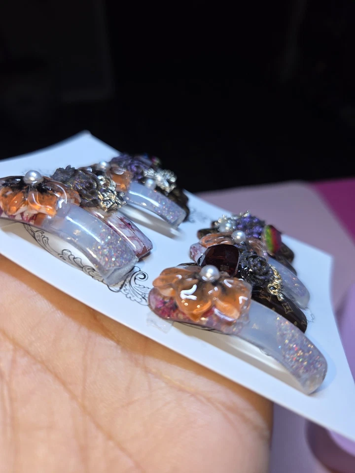 Press On Nails Handmade Large Long Curve Brown Waternails - Bild 4 von 4