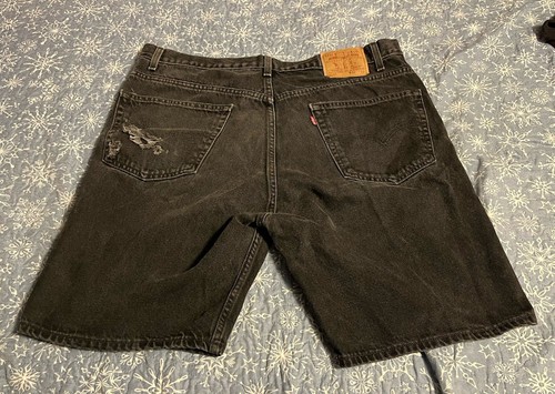 Pantaloncini vintage Levis 505 taglia 40 vita neri pantaloncini denim regolari Y2K invecchiati - Foto 9 di 9