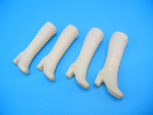 Vintage Mattel Barbie Doll Shoes White Lace Up Vinyl MOD Boots Marked Japan 2 Pr