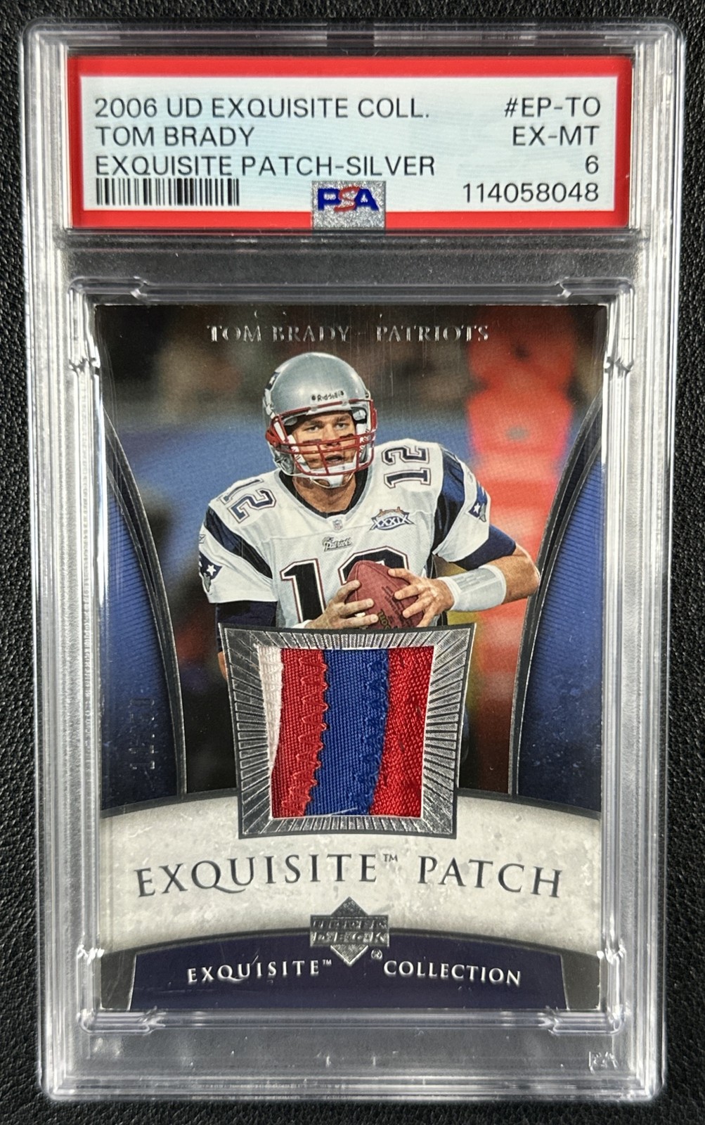 TOM BRADY PSA 6 2006 UPPER DECK EXQUISITE COLL GU PATCH SILVER JERSEY 11/50 view 1