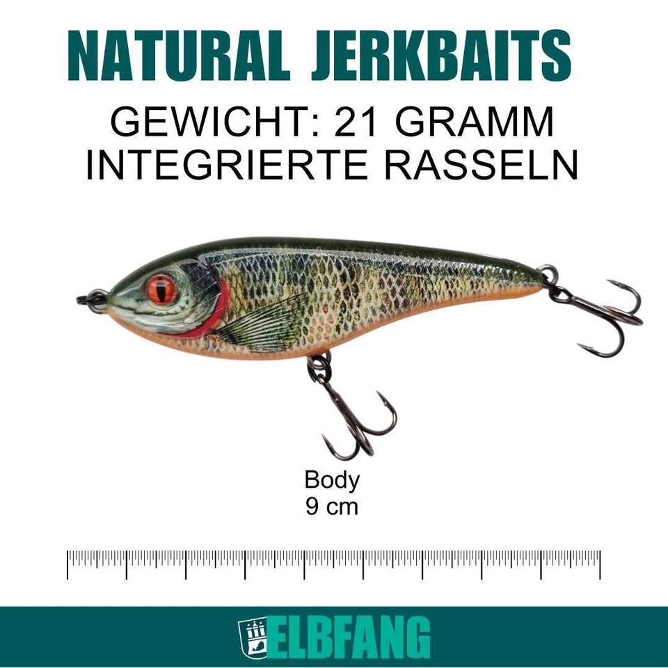 ✅ELBFANG Jerkbait Set | Hecht Köder | 5 Stück / 90mm / 21g / Wobbler Set - Bild 4 von 4