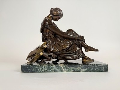 Sappho, After James Pradier. bronze and parcel gilt sculpture on a marble base