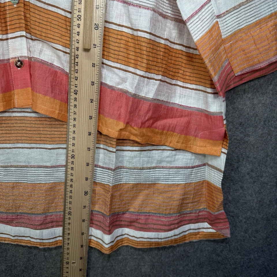 Sahara Shirt Size Large Orange Striped Linen Blend Split Hem Summer Blouse Beach - Image 2 of 4