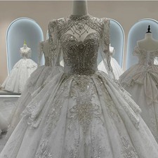 Lace Bride Vintage Bridal Gown High Neck Long Sleeve Wedding Dresses Backless