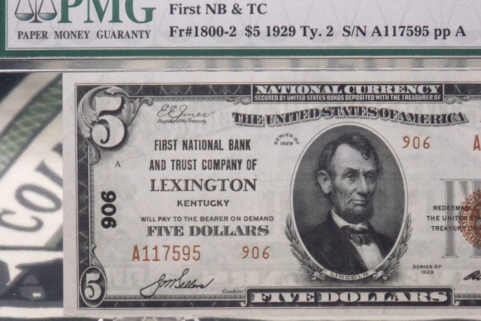 1929 $5 National Currency *LEXINGTON* KY Fr#1800-2 PMG CU 64 CH#906 *TYPE 2* - Image 2 of 4