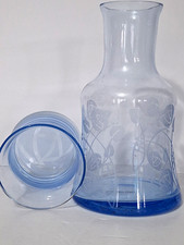 Clear & Blue Glass Etched Floral Decanter, 1 L Capacity, 23 cm Height