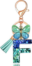 Initial letter Keychains for Women Tassel Butterfly Pink Purple Cute Car Keychai