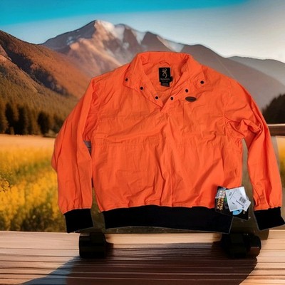  NWT Vintage Browning Wind Shirt Blaze Orange Pullover Anorak Teflon  #301-400