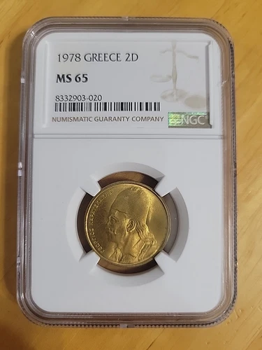 1978 Greece 2D Drachmai NGC Slab Graded MS65 8332903-020 KM# 117 Nickel Brass
